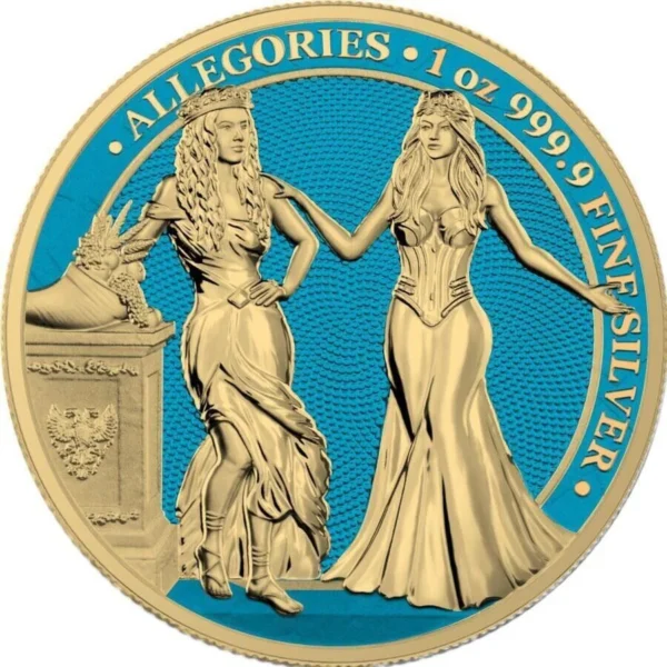 2020 5 Marks The Allegories Italia Germania 1oz Silver Space Blue Gilded Coin