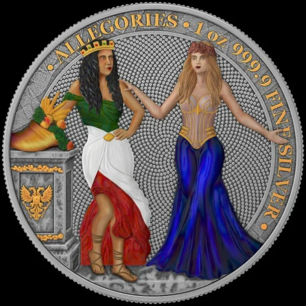 2020 5 Marks Allegories Italia And Germania Funky Holo 1oz Silver Coin