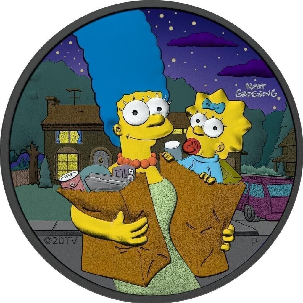 2021 $1 Marge & Maggie Night Coloured & Ruthenium 1oz Silver Coin