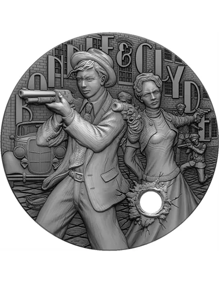 2022 $5 Bonnie & Clyde The Gangsters 2oz Silver Gilded Coin