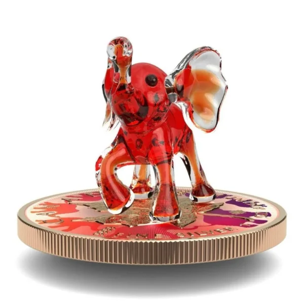 2022 $5 Maple Leaf Murano Glass Series Red Elephant 1oz Silver Coin