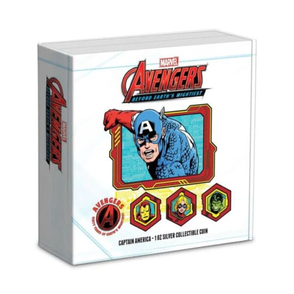 2023 $2 Marvel Avengers 60th Anniversary Captain America 1oz Silver Coin - Image 4