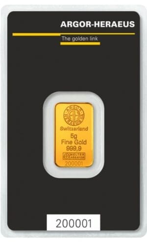 5g Argor-Heraeus 99.99% Pure Gold Minted Bar
