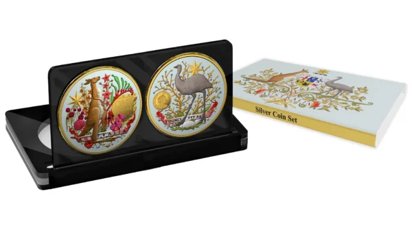 2021 Coat Of Arms Emu & Kangaroo 2 x 1oz Coloured Gilded Silver Coin Set - Image 8