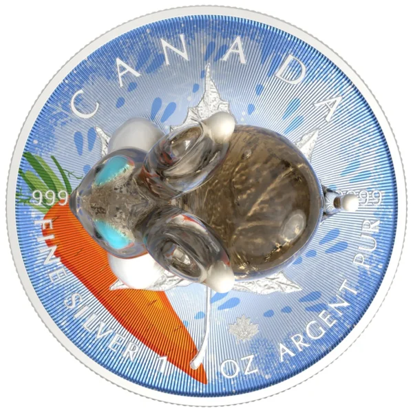 Canada 2022 $5 Maple Leaf Murano Collection Rabbit 1oz Silver Coin - Image 4