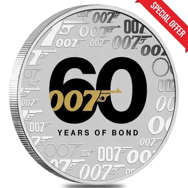 2022 $1 60 Years Of Bond 1oz Silver BU Coloured Coin