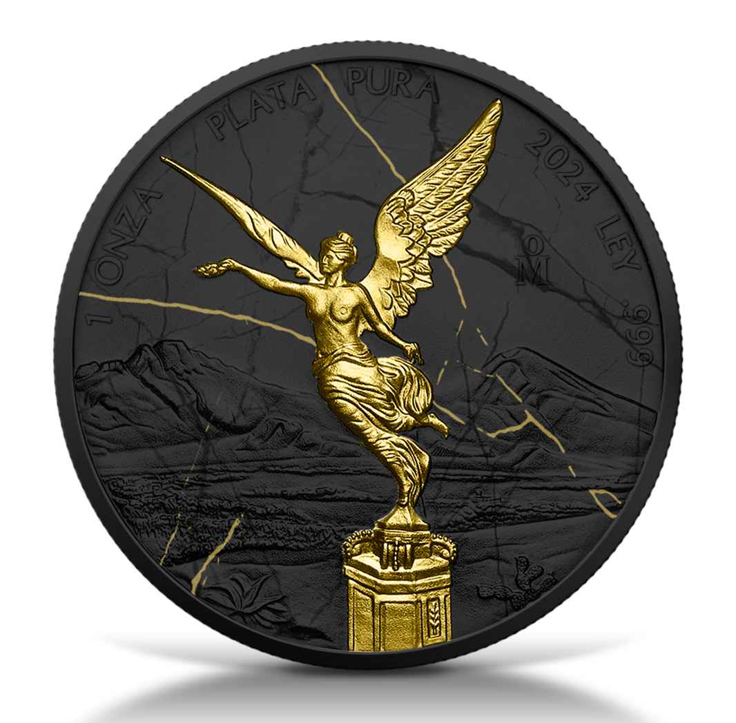 2024 Black and Gold Marble Edition 1oz Silver Libertad Gilded Coin