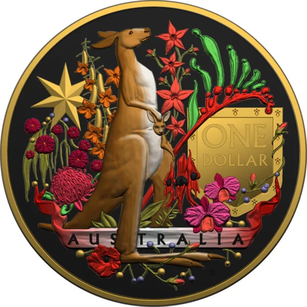 2021 Coat Of Arms Emu & Kangaroo 2 x 1oz Coloured Gilded Silver Coin Set - Image 3