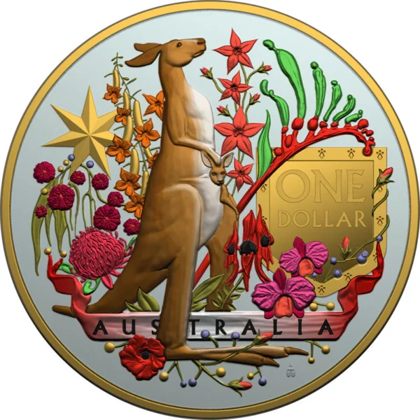 2021 Coat Of Arms Emu & Kangaroo 2 x 1oz Coloured Gilded Silver Coin Set - Image 5