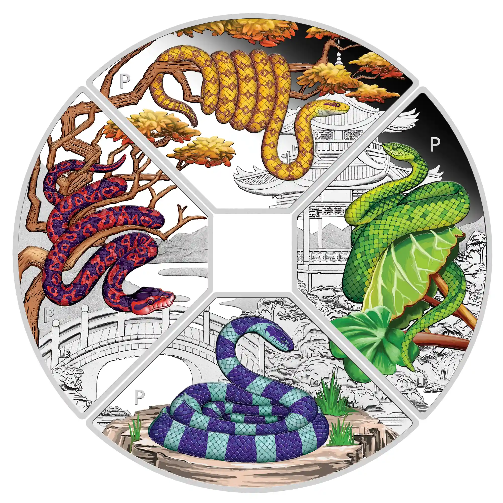 2025 Snake Quadrant Chinese Lunar Year 1oz Silver 4 Coin Set