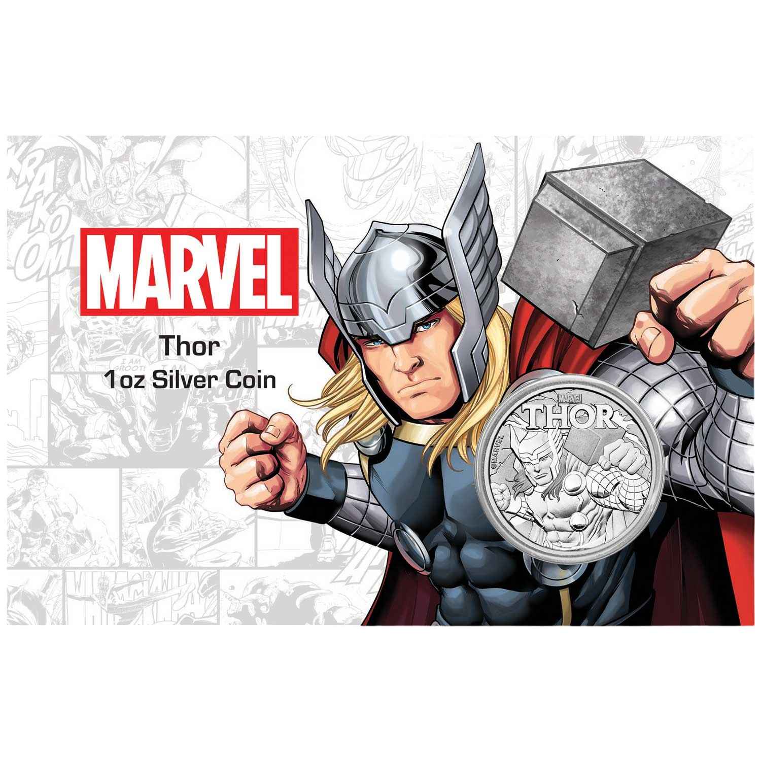 2018 $1 Thor™ Marvel Series Tuvalu 1oz Silver BU Carded Coin