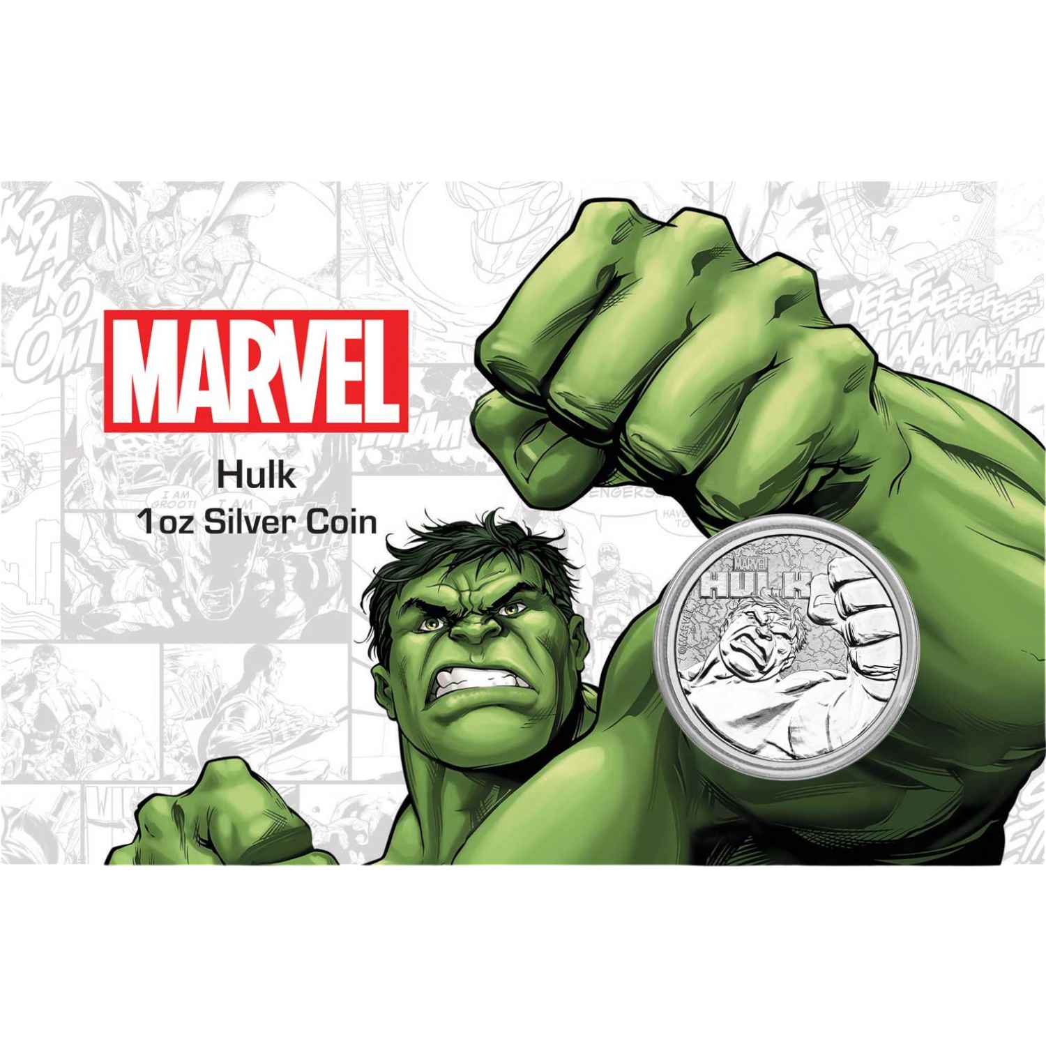 2019 $1 Hulk™ Marvel Series Tuvalu 1oz Silver BU Carded Coin