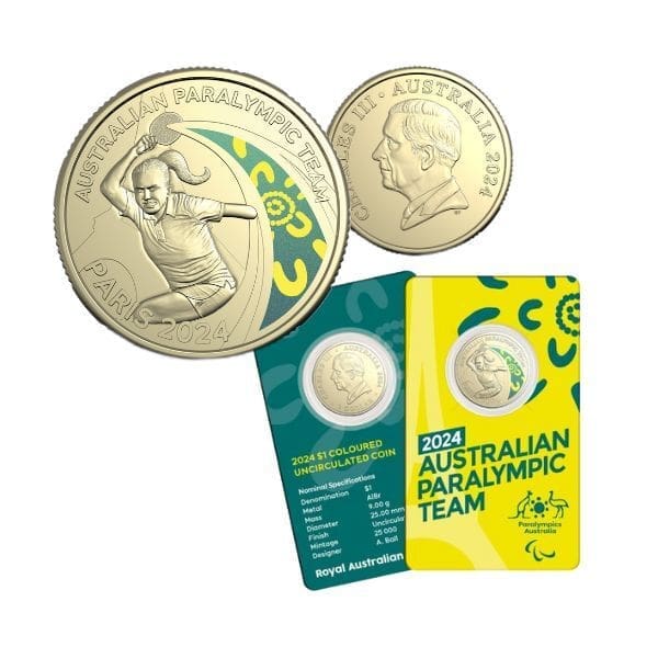 2024 $1 Australian Paralympic Team UNC Coloured Carded Coin
