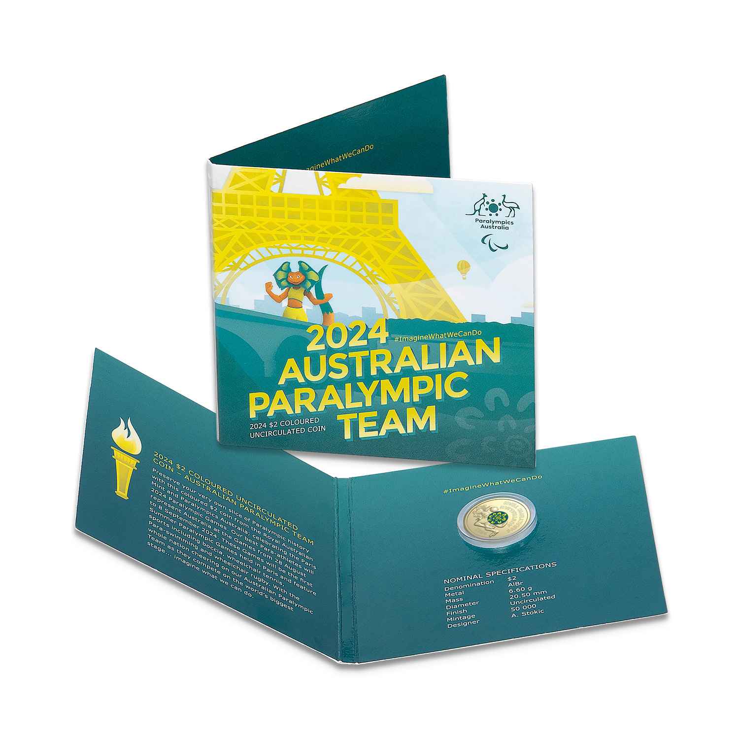 2024 $2 Australian Paralympic Team UNC Coloured Carded Coin