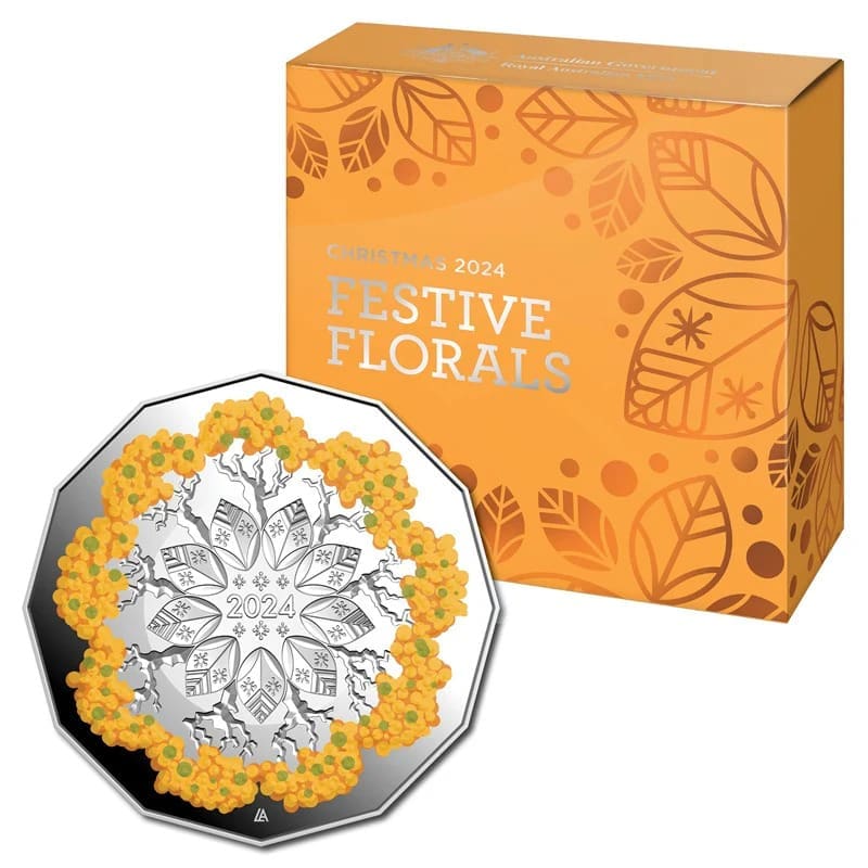 2024 50c Christmas Festive Florals Coloured Fine Silver Proof Coin