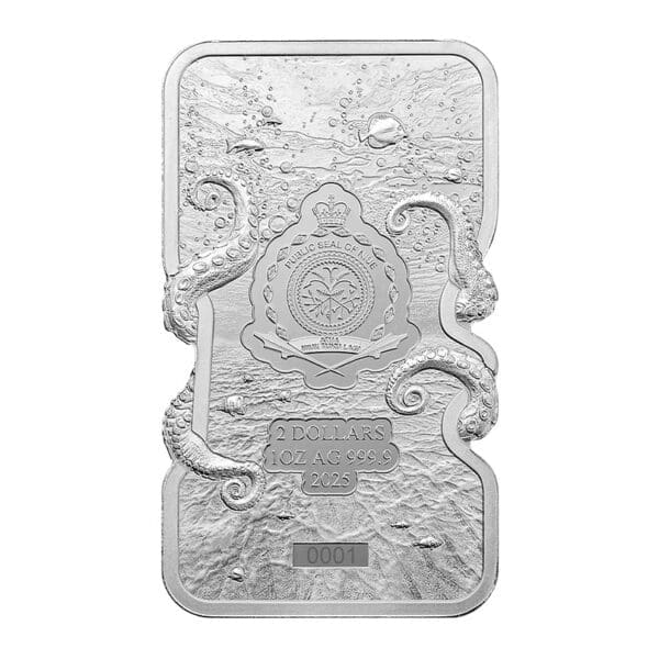 2025 $2 Nature’s Grip Giant Octopus 1oz Silver Bar In Assay Card - Image 6