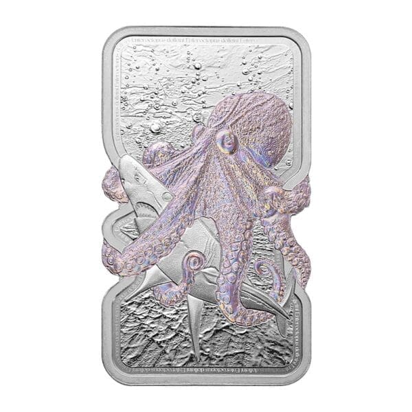 2025 $2 Nature’s Grip Giant Octopus 1oz Silver Bar In Assay Card