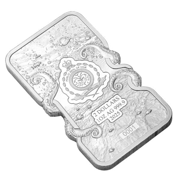 2025 $2 Nature’s Grip Giant Octopus 1oz Silver Bar In Assay Card - Image 4