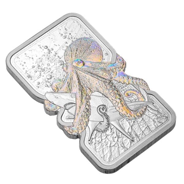 2025 $2 Nature’s Grip Giant Octopus 1oz Silver Bar In Assay Card - Image 3