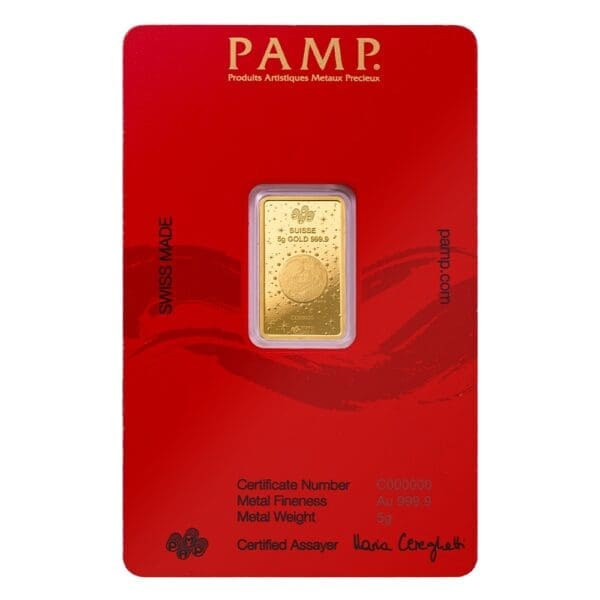 5g Lunar White Snake 999.9 Pure Gold PAMP Bar in Assay Card - Image 2