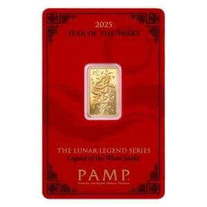 5g Lunar White Snake 999.9 Pure Gold PAMP Bar in Assay Card