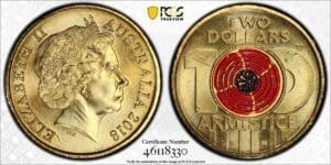 MS66 2018 $2 Armistice Centenary Coloured Australian Coin