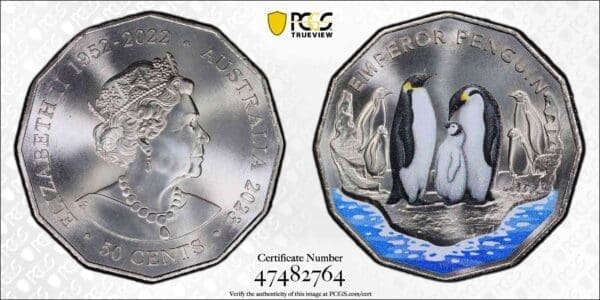 MS69 2023 50c Emporer Penguin Antarctic Territory Coloured Coin