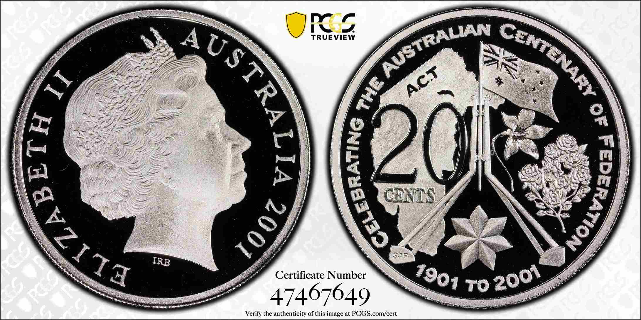 PR69DCAM 2001 20c Capital Territory Centenary of Federation Australia Proof Coin