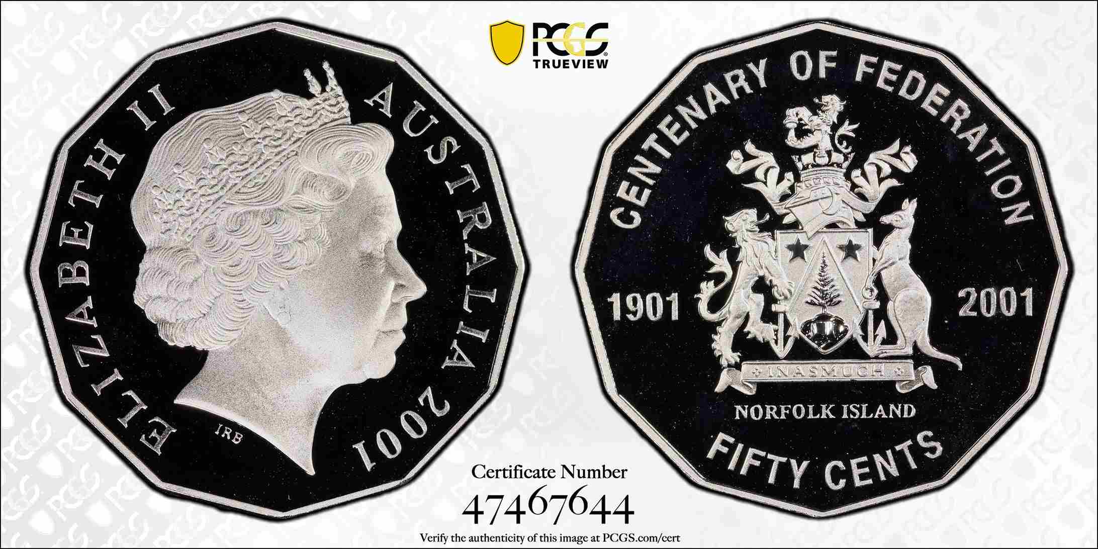 PR69DCAM 2001 50c Norfolk Island Centenary of Federation Australia Proof Coin
