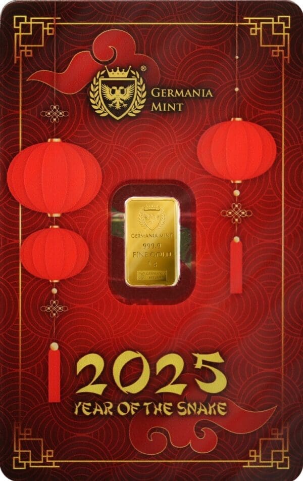 2025 1g Year of the Snake Germania Mint 999.9 Pure Gold Minted Bar