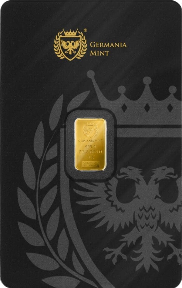 1g Germania Mint 999.9 Pure Gold Minted Bar In Assay Card