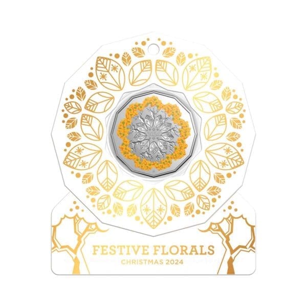 1 x 2024 50c Festive Florals Christmas Decorative Carded Coin - Image 3