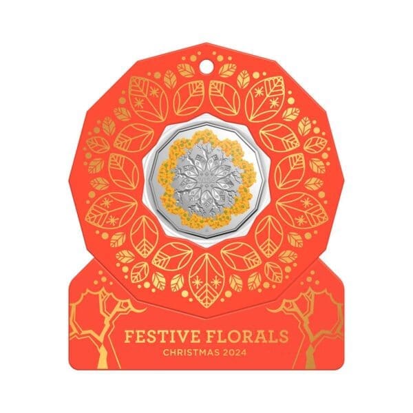 1 x 2024 50c Festive Florals Christmas Decorative Carded Coin - Image 2