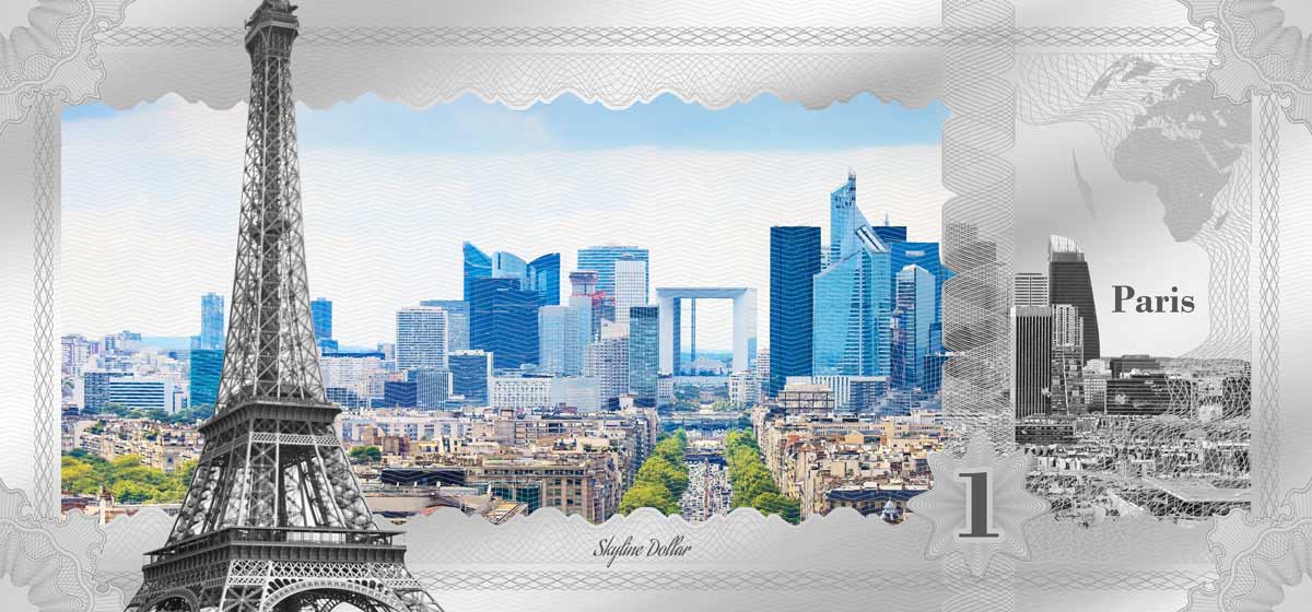 2017 $1 Skyline Dollar Paris Cook Islands 5g Silver Note