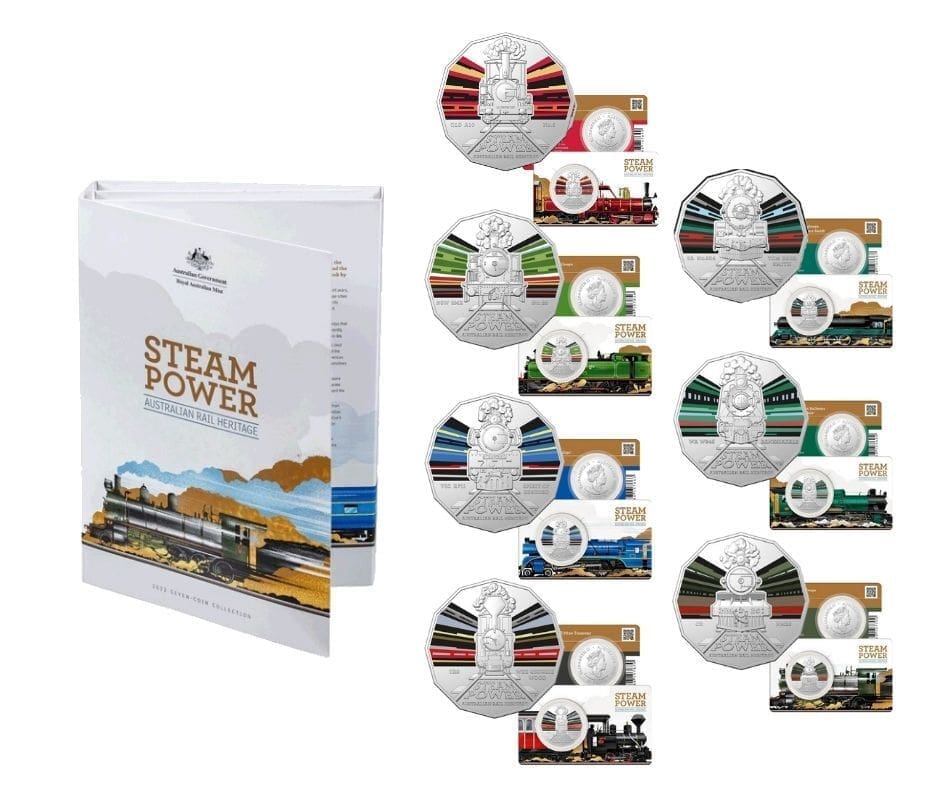 2022 50c Australian Steam Trains 7 Coin Set