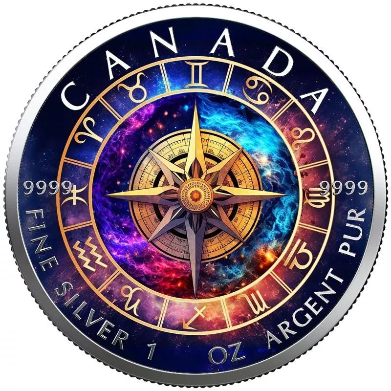 2023 Zodiac Rose of the Wind Star Compass 1oz Silver Maple Leaf Coin