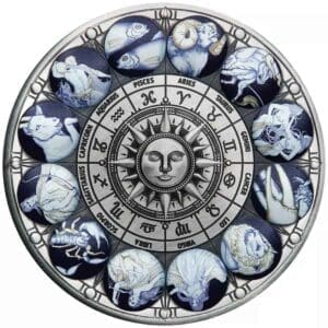 2022 $5 Signs of the Zodiac 5oz Silver Antiqued Coloured Proof Coin