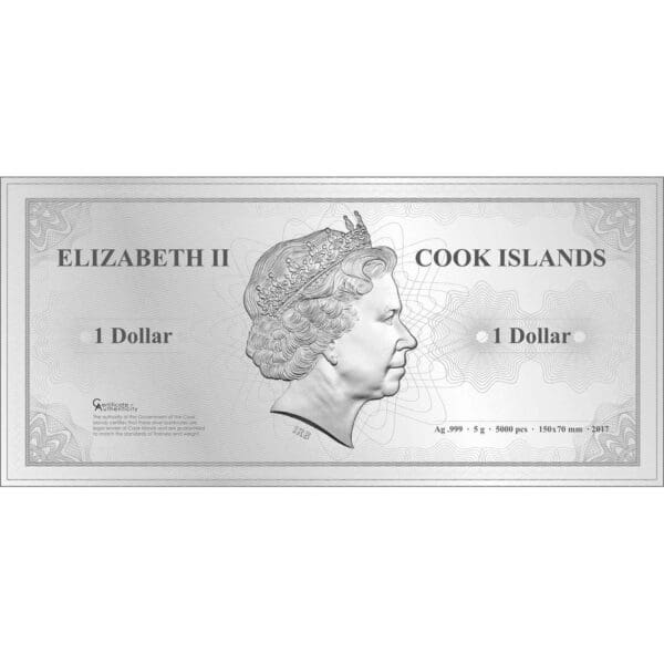 2017 $1 Skyline Dollar Sydney Cook Islands 5g Silver Note - Image 2