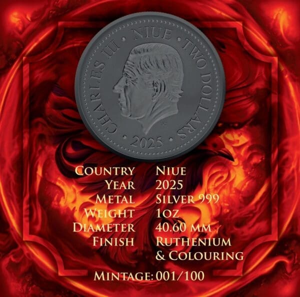 2025 Niue Phoenix In Flames Edition 1oz Silver Coin - Image 3