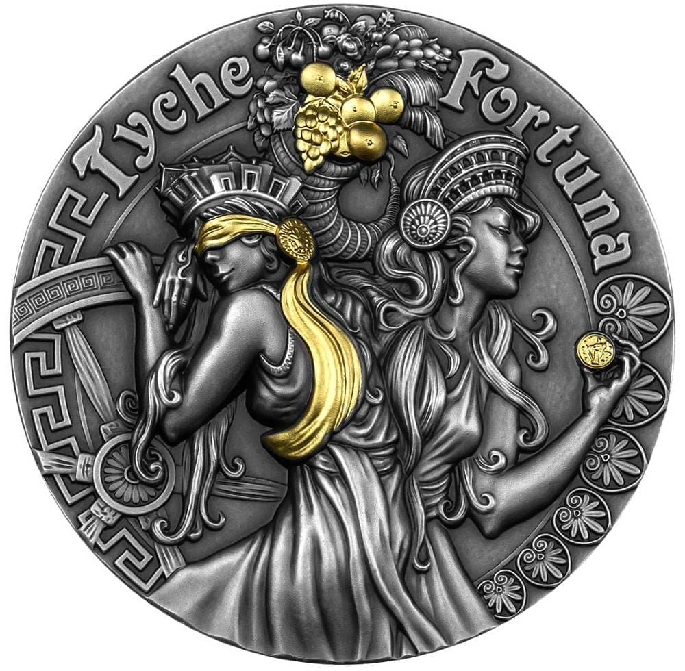2021 $5 Fortuna & Tyche - Goddesses 2oz Silver Gilded Coin