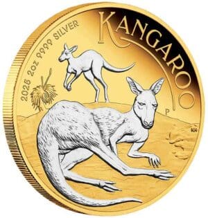 2025 $2 Australian Kangaroo 2oz Silver Proof Reverse Gilded Coin