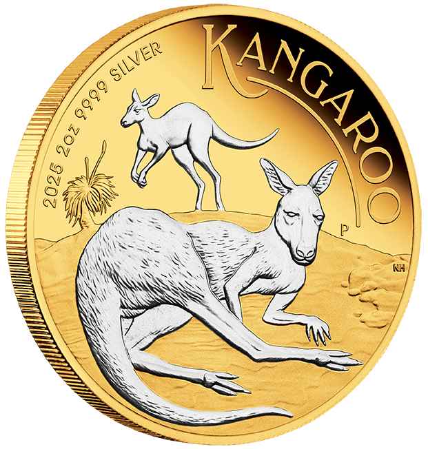 2025 $2 Australian Kangaroo 2oz Silver Proof Reverse Gilded Coin