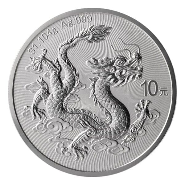 2025 ¥10 Chinese Dragon 1oz BU Silver Bullion Round Coin