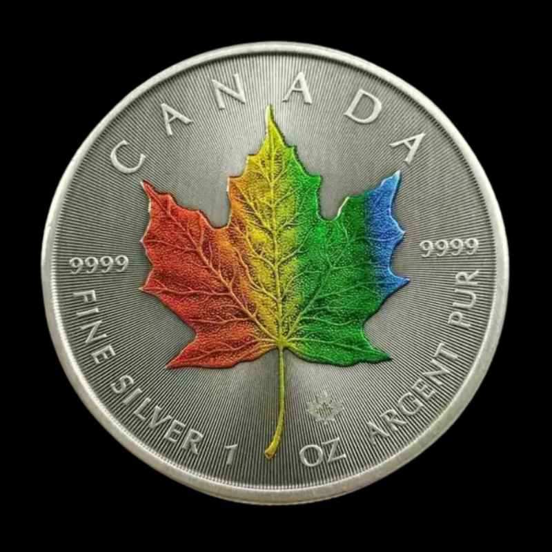 2025 Rainbow 1oz Maple Leaf Silver Antiqued Coloured Coin
