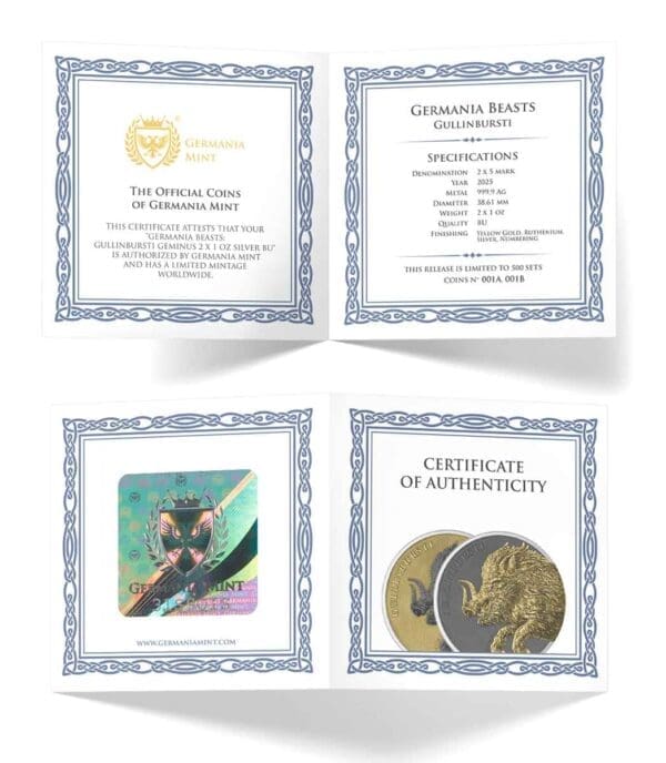 Germania Beasts: Gullinbursti Geminus 2×1oz Silver BU Coin Set - Image 10