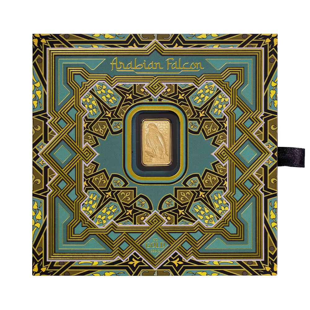 5g Gold PAMP Bar Arabian Falcon with Frame