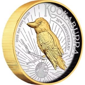 2025 $2 Australian Kookaburra 2oz Silver Proof High Relief Gilded Coin